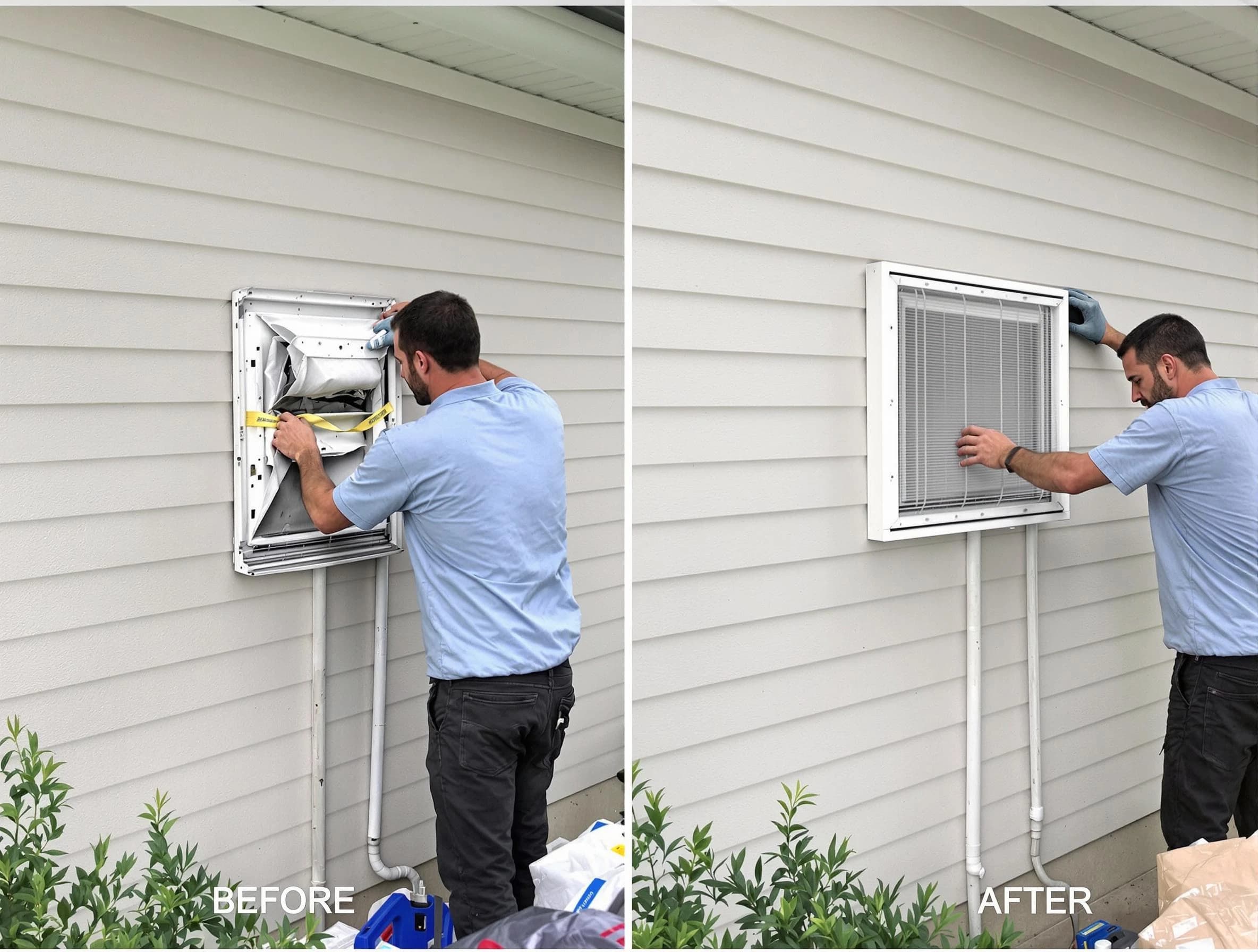 Kimberly Dryer Vent Cleaning technician installing high-quality dryer vent cover at a residential property in Kimberly