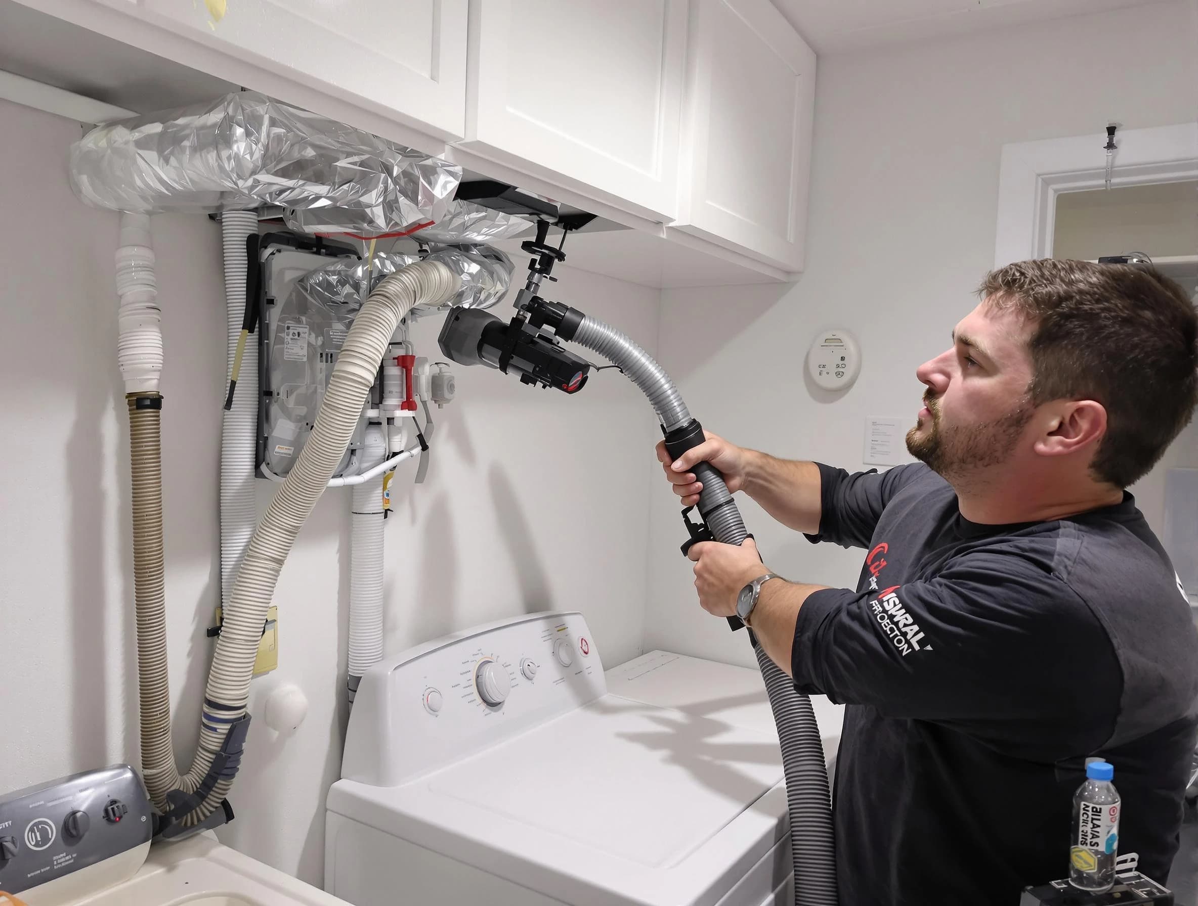 Kimberly Dryer Vent Cleaning certified technician performing safety-focused gas dryer vent cleaning in Kimberly